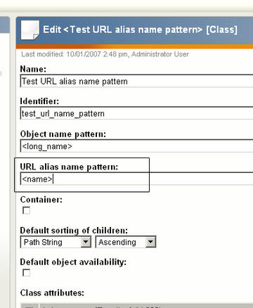 URL alias name pattern screenshot